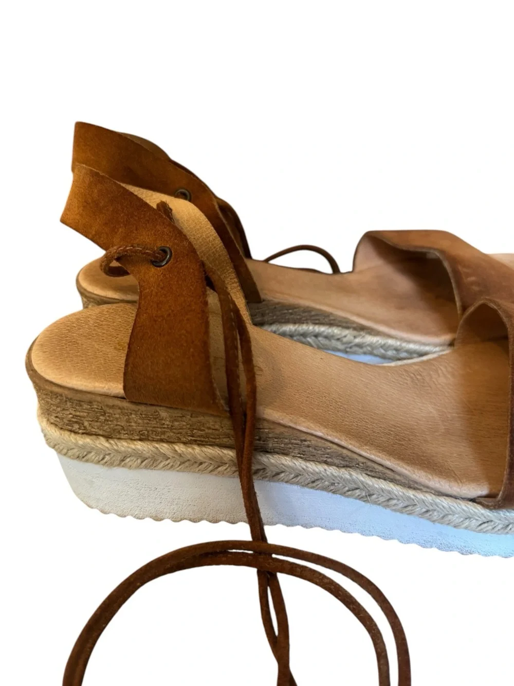 Sundance Tan Suede Lace Up Espadrille Flatform Sandals, EU 37 (6.5-7)